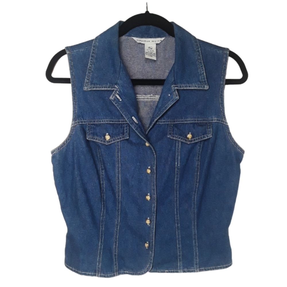JONATHAN MARTIN Denim Blue Button Up Stretchy Vest 9/10